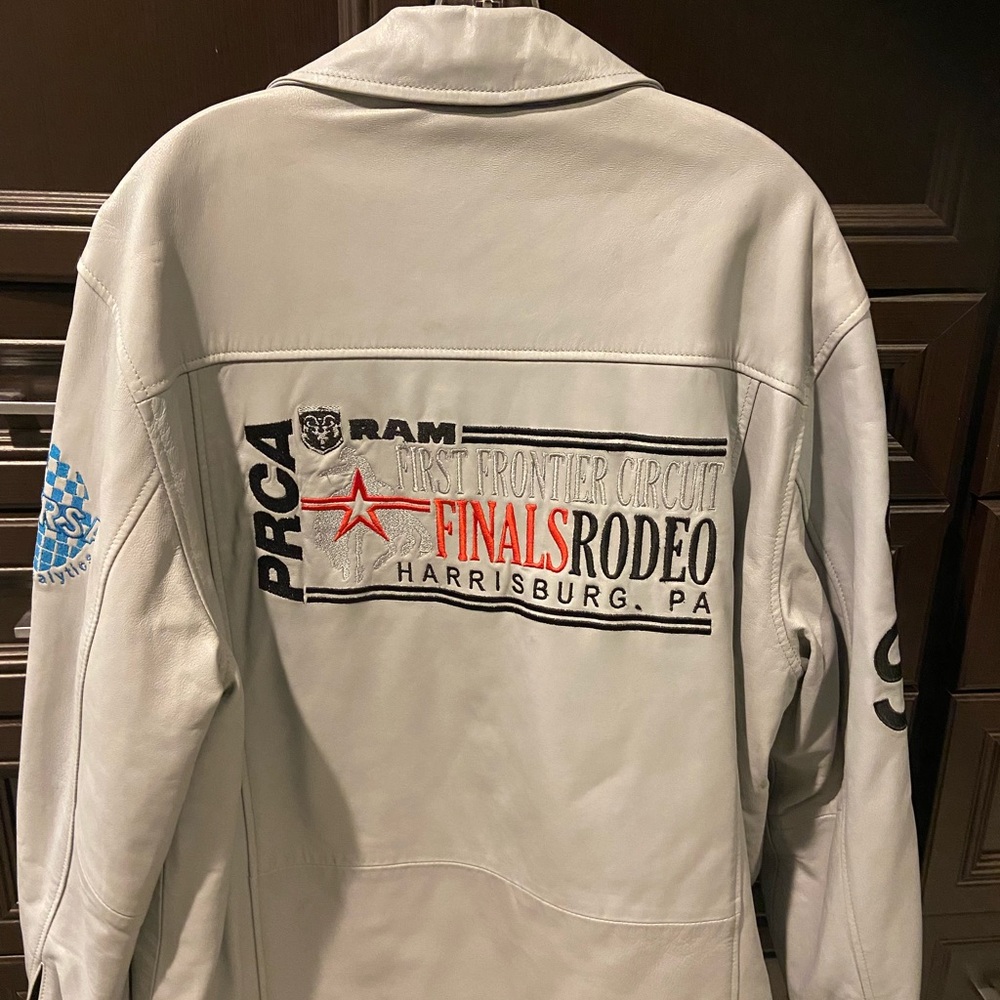 Pro Rodeo Mens Size Large Gray Leather PRCA Ram FFC Finals Rodeo Jacket